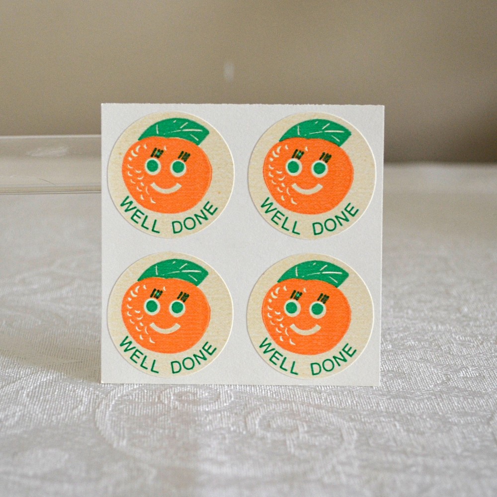 Vintage Scratch & Sniff 1977 CTP stickers MATTE ORANGE SHEET OF 4
