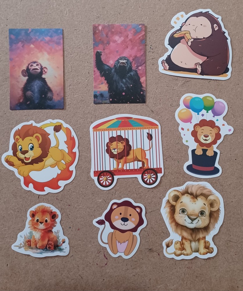 Animals Themed Stickers – Lot of 9 (Lion, Monkey)