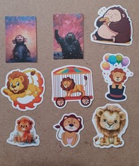 Animals Themed Stickers – Lot of 9 (Lion, Monkey)