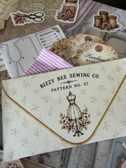 Vintage Sewing Junk Journal Kit Handmade Ephemera Stickers Tags Fabric 108 Piece