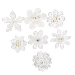 CraftbuddyUS 10 White Flower w/7 Pearl motifs 1.75 inches Stitch Fabric