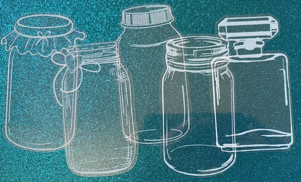 WHITE DECORATIVE BOTTLE Mylar Sticker(5pc)Canning Jar•Mason •Perfume•Card Making