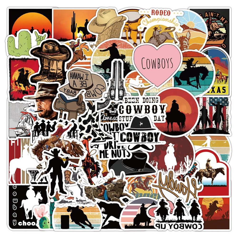 50 COWBOY stickers, ranch, horse, hat, decal, cowboys, Western