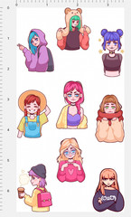 Anime Girl Fashion Palette Vinyl Sticker Sheet Kiss Cut Cute Journal Planner