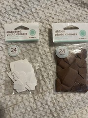 New Martha Stewart Photo Corners Adhesive Brown Ribbon White Embossed Set Of 2