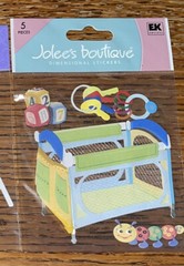 RARE Jolees Baby Pack N Play Bed Toys Key On Ring Blocks Worm Scrapbook Stickers