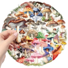 50PCS Retro Mushroom Stickers PET Transparent Nature Decals