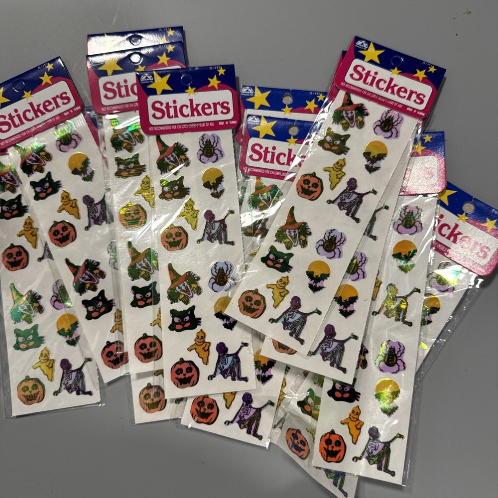 Lot Of 13 Sheets Of Vintage 80s 90s Halloween Stickers Shiny Holographic