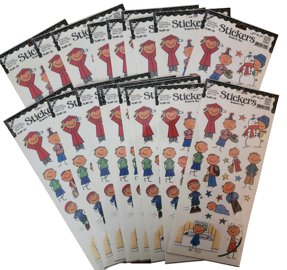 VTG Retired 2001 Me & My Big Ideas 18 sealed packs – Brunette Boy Stickers