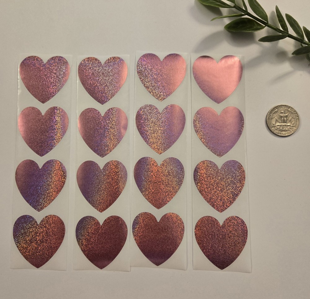 16 PINK HEART STICKERS/VALENTINES STICKERS/LARGE SPARKLE HEART STICKERS