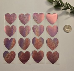 16 PINK HEART STICKERS/VALENTINES STICKERS/LARGE SPARKLE HEART STICKERS