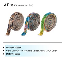 3Roll 3 Yards 8mm Diamond Ribbon Blue,Green,Yellow,Red,Black,Yellow,Multi Color