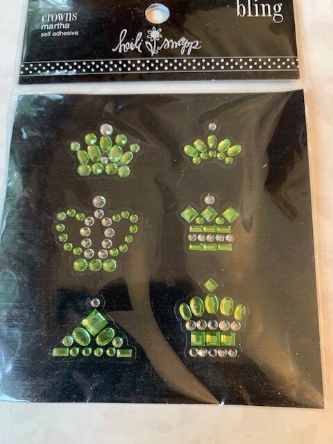 BLING CROWNS CLEAR & LIME GREEN GEMSTONES CROWNS MULTI-DESIGN CROWNS 6PCS