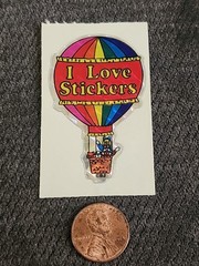 Vintage 80s BJs Vending Prism I LOVE STICKERS Hot Air Balloon w/Dog VTG MOD RARE