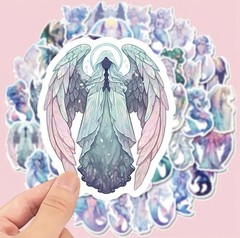 10pcs Pearl Dragon, Angel, & Mermaid Stickers- Scrapbook, Journal, DIY Crafts