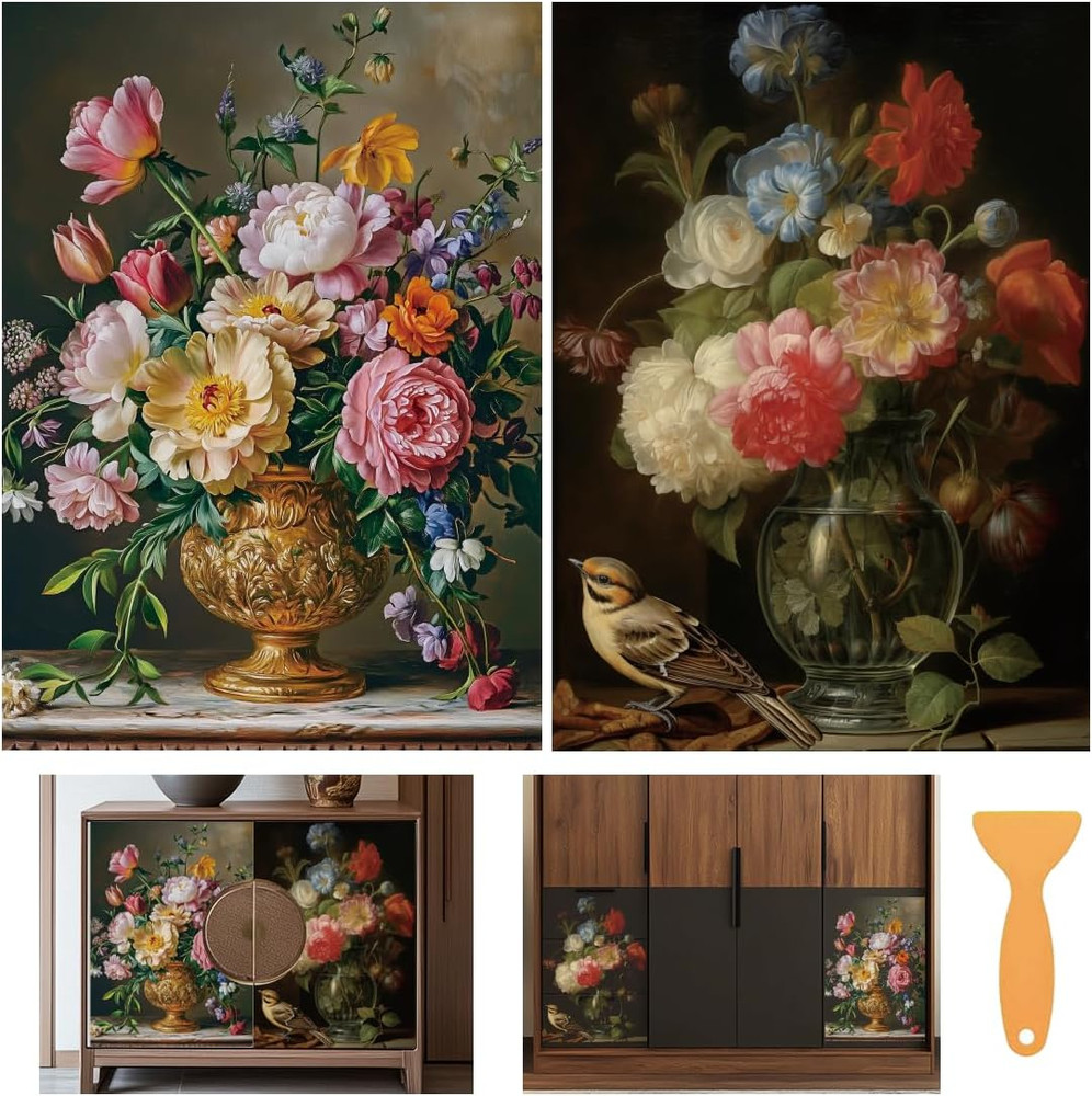 6 Sheets Large Flower Rub on Transfers for Furniture Vintage Floral Rub on Trans