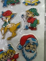 Vintage Puffy Stickers Russ Christmas Stick Ons Taiwan 1980s Santa Reindeer NOS
