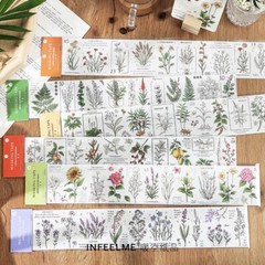 1Pcs Scrapbooking Sticker Strip Washi Vintage Plants Words Craft Journal Decor