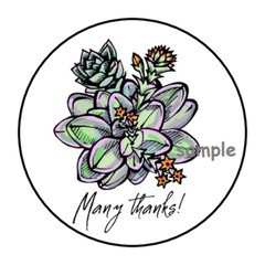 30 MANY THANKS ENVELOPE SEALS LABELS STICKERS 1.5″ ROUND SUCCULENTS GIFTS