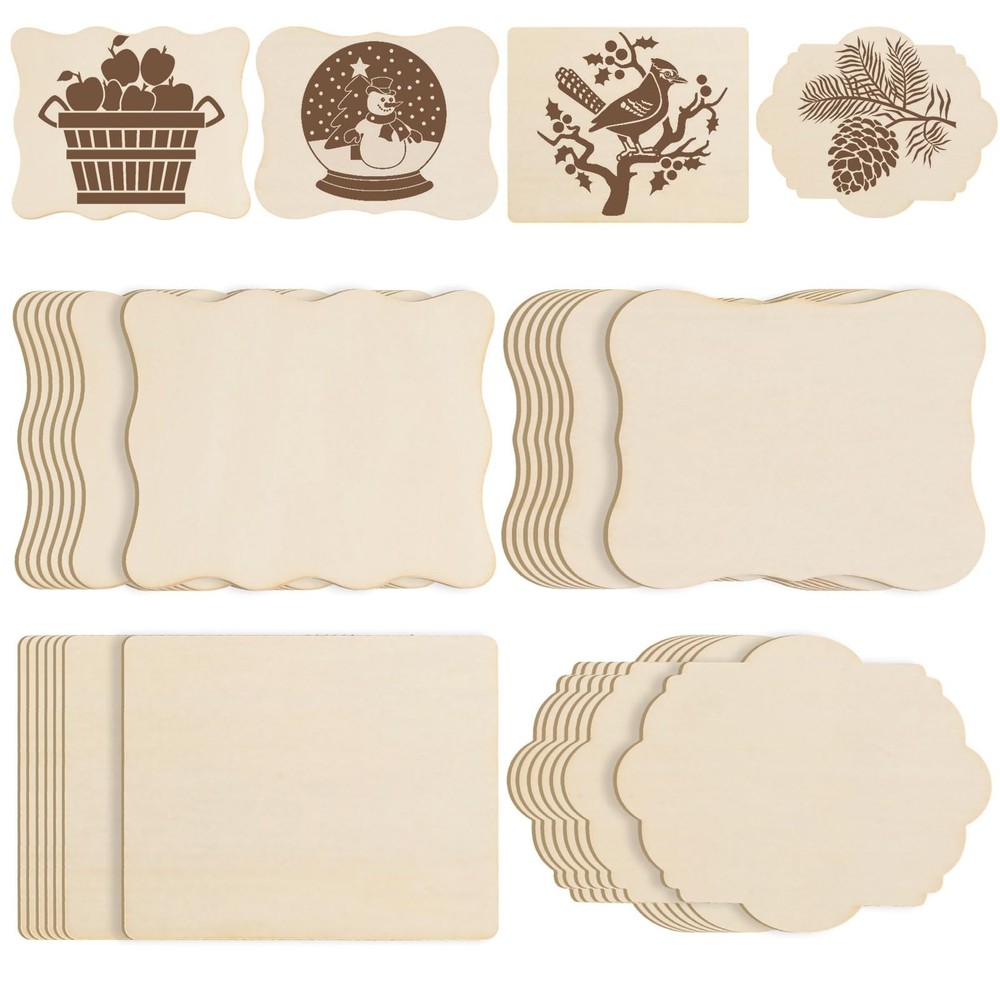 60 PCS Unfinished Wood Cutouts for Crafts Blank Irregular Wooden Slices Natur…