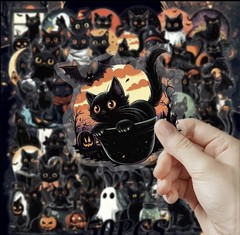 10pcs Black Halloween Cat Stickers- Scrapbook, Journal, DIY Crafts & Cards
