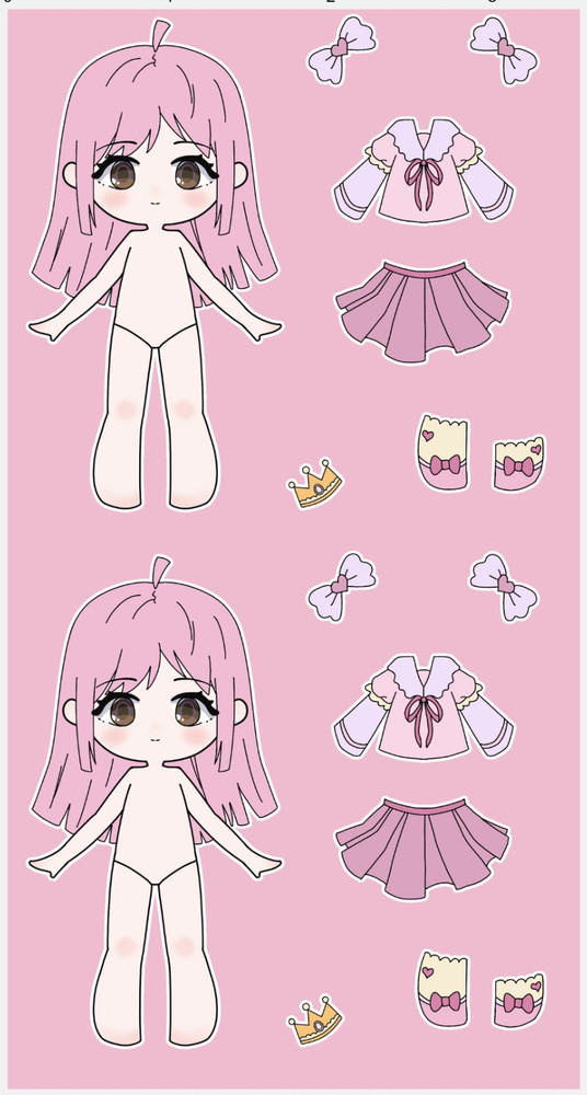 Pink Anime Girl Dress Up Sticker Sheet Kawaii Doll Decals Laptop Planner Journal