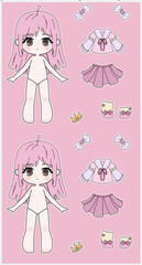 Pink Anime Girl Dress Up Sticker Sheet Kawaii Doll Decals Laptop Planner Journal
