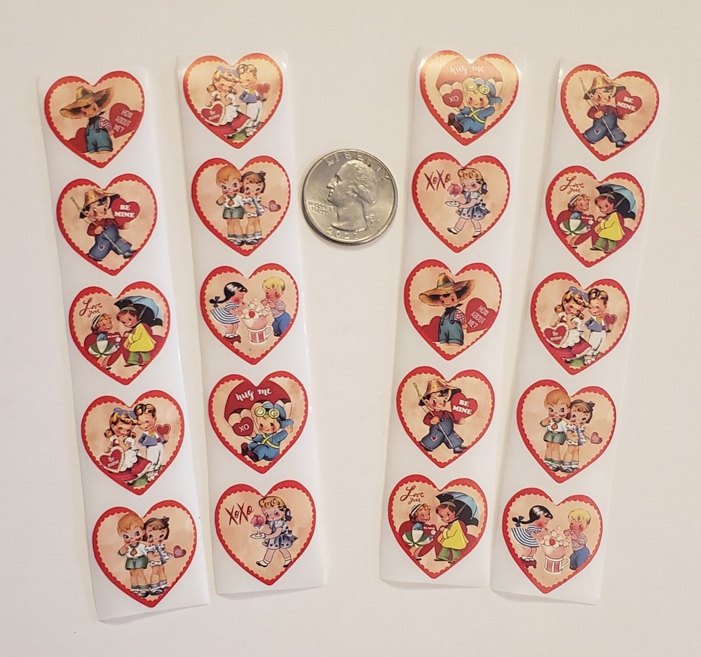 20 VINTAGE STYLE VALENTINE STICKERS/HEART STICKERS/HEART LABELS/HEART SEALS