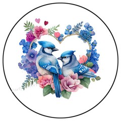 BLUEJAYS IN HEART SHAPED WREATH ENVELOPE SEALS LABELS STICKERS PARTY FAVORS