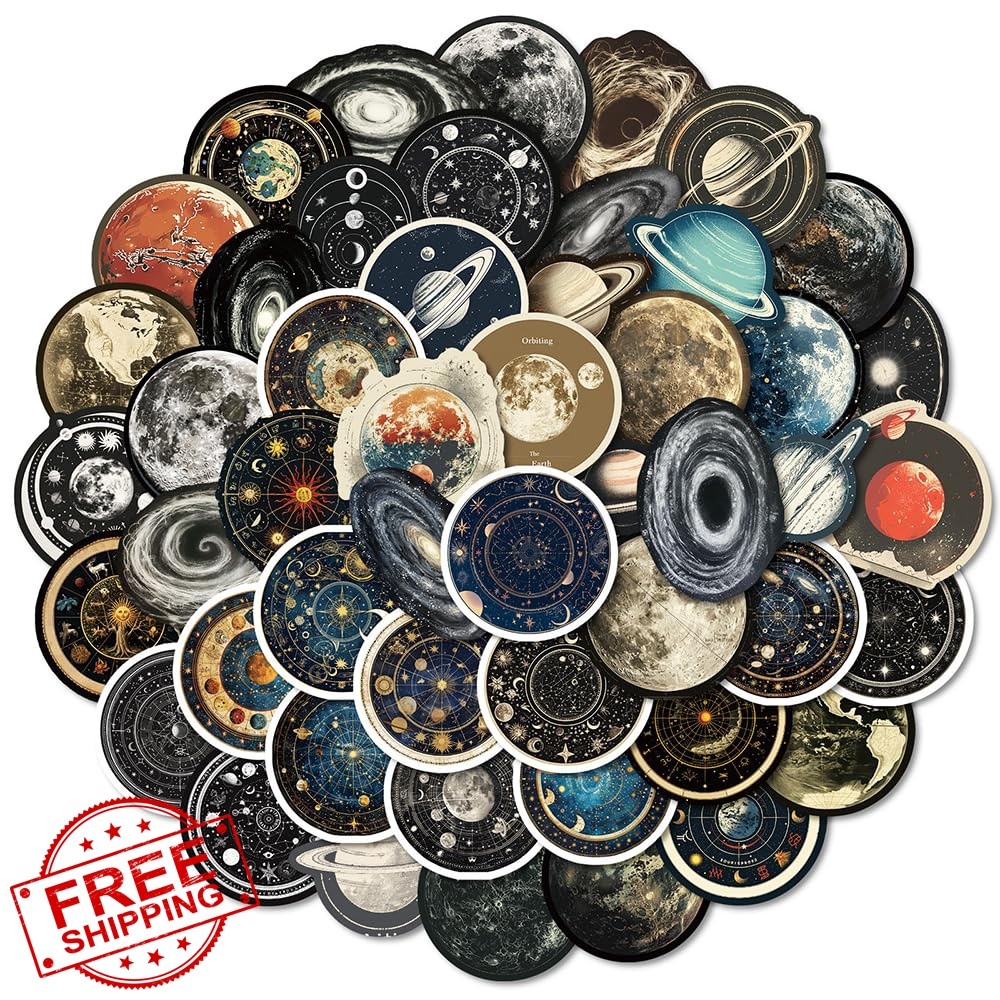 Qaxrocyn 50PCS Vintage Celestial Galaxy Stickers