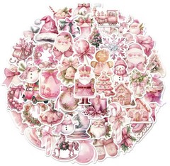50 PACK PINK CHRISTMAS Retro VTG Y2K Nostalgia Festive Scenes Sticker Lot 50PCS