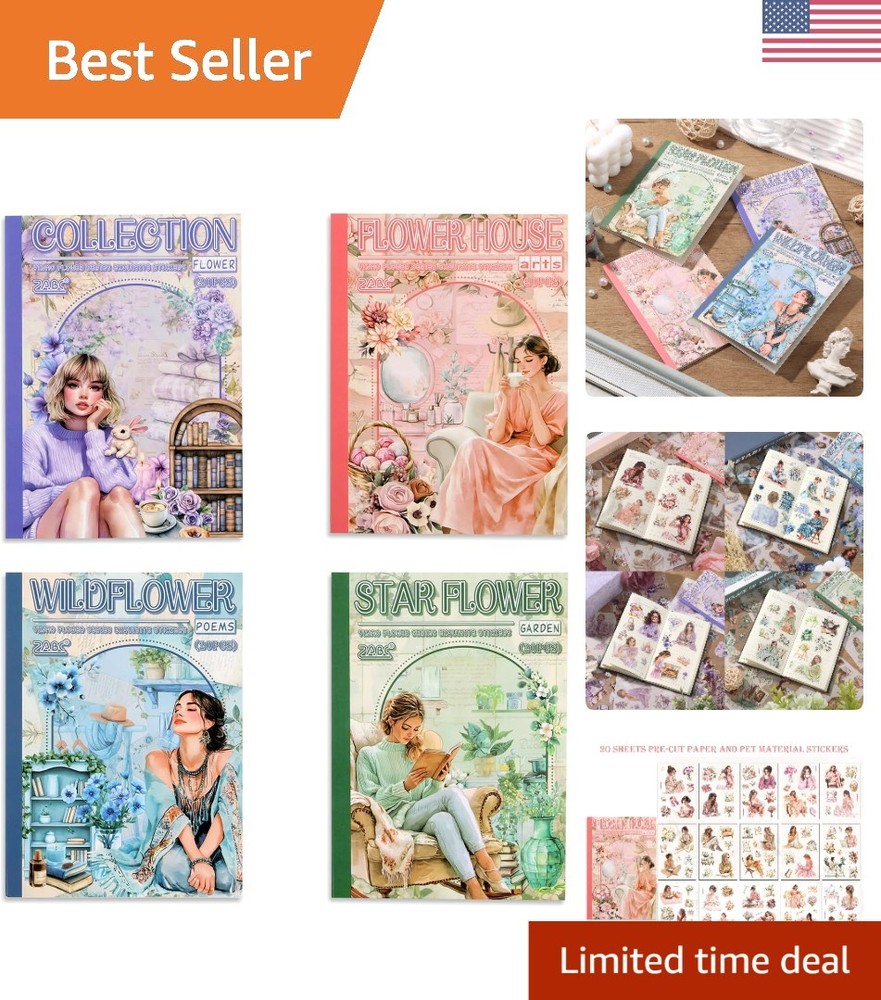 480 Feminine Washi Stickers: 4 Books of Transparent Pre-Cut Scrapbook Supplies