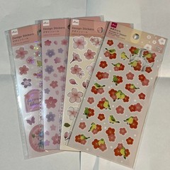 Daiso Japan Sakura Design Stickers Set of 4 Cherry Blossom Flowers Cute