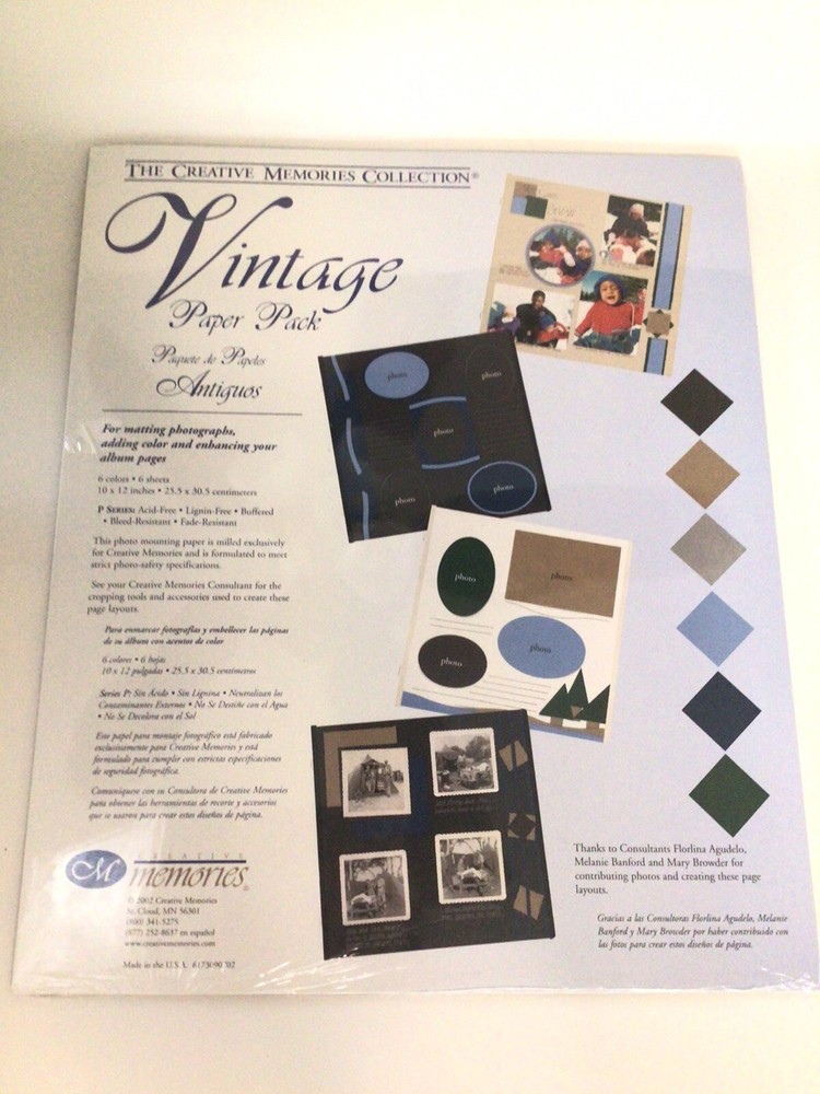 Creative Memories VINTAGE Paper Pack Cardstock Photo Mounting 12 Sheets 10”x12”