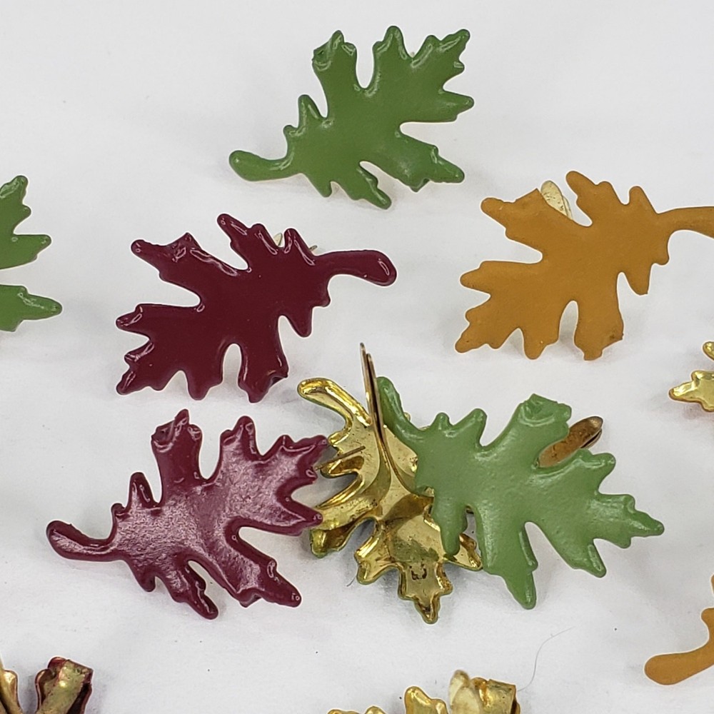 Set of 12 Oak Leaf Brads Leaves 3 Autumn Fall Colors Paper Art Handmade Cards