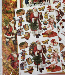 Creative Scrapbook Kit, Punch Studio, Old Style Christmas Santa Stickers Paper