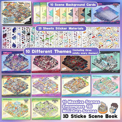 10 Sets Big Size DIY 3D Sticker Scene Collection Book Isometric Miniature Cozy R