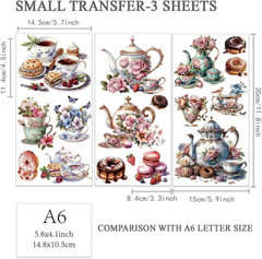 3Pcs/Set Afternoon Tea Rub on Transfers for Furniture and Crafts 6X12 Inch Tea S