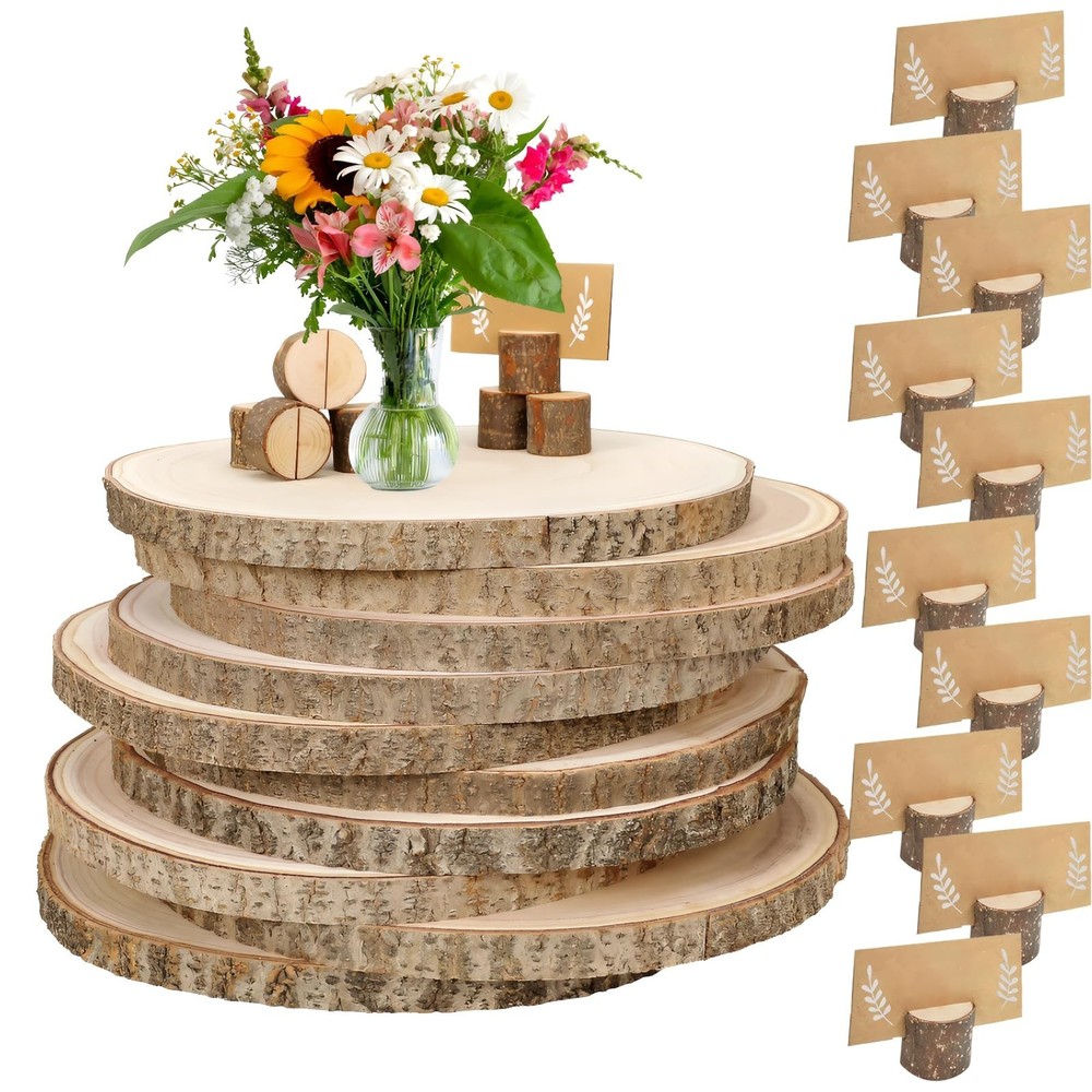 10 PCS 8-9 Inch Large Wood Slices for Centerpieces, with Table Number Holders…