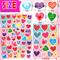 Valentines Heart Stickers for Kids, 40 Sheets, 665PCS Valentines Day Love Sticke