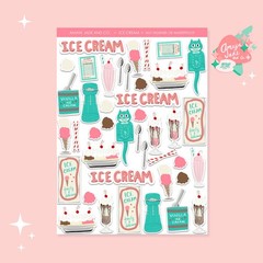 New Ice Cream Diner Style Sticker Sheet Perfect for Party Favors or Scrapbook