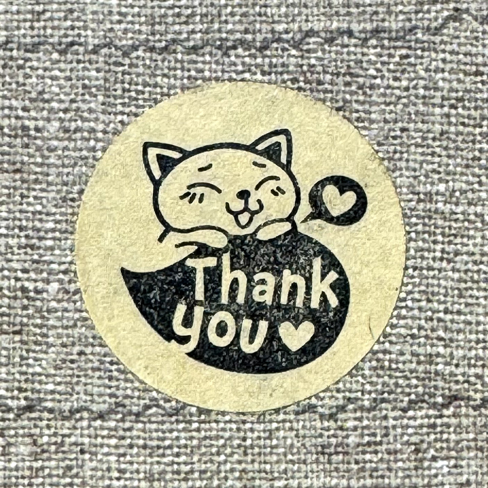50 THANK YOU Cat Black/Natural Round Gift Stickers 1” Envelope Seals