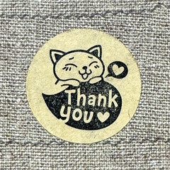 50 THANK YOU Cat Black/Natural Round Gift Stickers 1” Envelope Seals