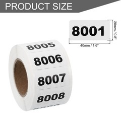 1 Roll Inventory Number Sticker 1.6×0.8″ 8001-9000 Consecutive Number Sticker