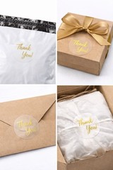 Thank You Stickers Roll 500 PCS round Transparent Gold Glitter Foil Seal Sticke
