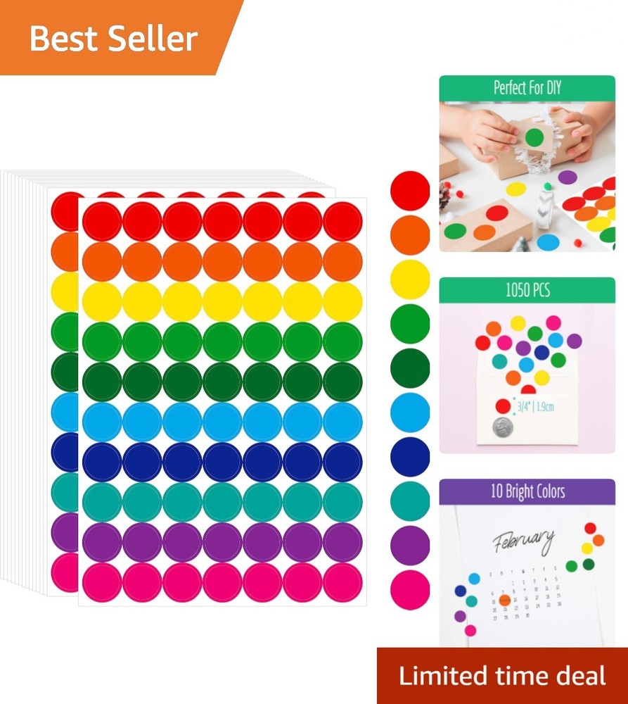1050 PCS Colored Dot Sticker, 10 Bright Color Round Polka Circle Labels for W…