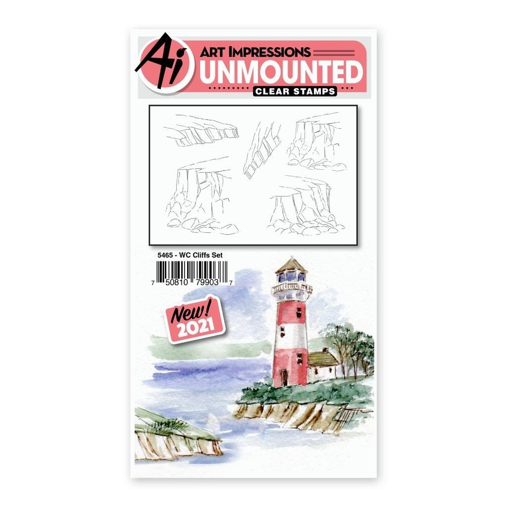 New ART IMPRESSIONS Acrylic rubber Stamp WATERCOLOR CLIFFS SEASIDE set freeUSAsh