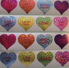 16 Valentine’s Day Stickers/Conversation Heart Stickers/Glitter Heart Stickers