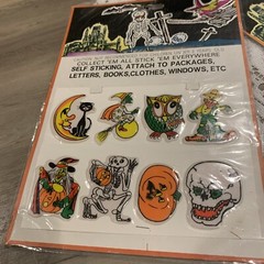 Vintage Halloween Puffy Stickers T Stick On Witch Cat Skeleton Pumpkin Set Of 2