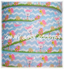7/8 BLUE CHEVRON GLITTER LITTLE BUNNY FOO FOO GROSGRAIN RIBBON RABBIT EGG 4 BOW